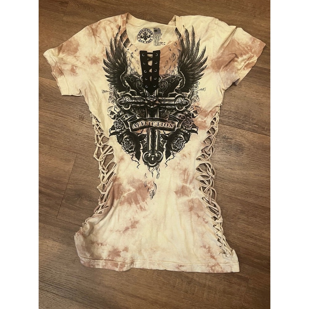 Affliction Moonlit Cross Lace-Up T-Shirt size medium - Picture 3 of 6